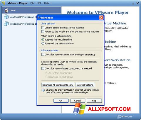 સ્ક્રીનશૉટ VMware Player Windows XP