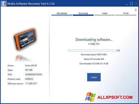 સ્ક્રીનશૉટ Nokia Software Recovery Tool Windows XP