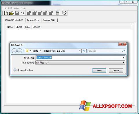 સ્ક્રીનશૉટ SQLite Database Browser Windows XP
