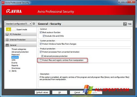 સ્ક્રીનશૉટ Avira Professional Security Windows XP
