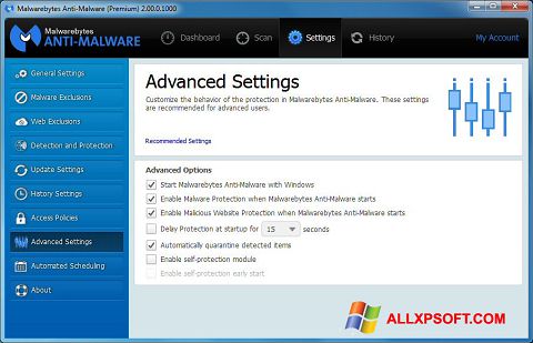 સ્ક્રીનશૉટ Malwarebytes Anti-Malware Windows XP