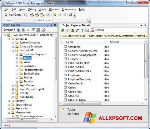 સ્ક્રીનશૉટ Microsoft SQL Server Windows XP