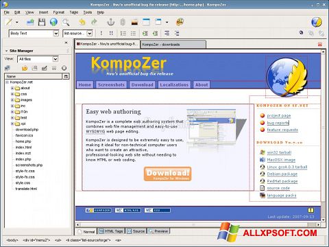 સ્ક્રીનશૉટ KompoZer Windows XP