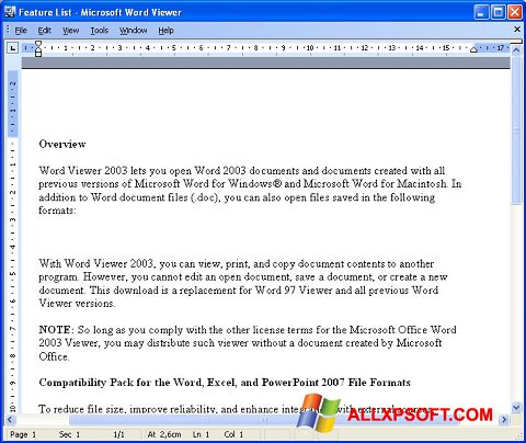સ્ક્રીનશૉટ Word Viewer Windows XP