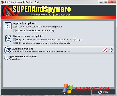 સ્ક્રીનશૉટ SUPERAntiSpyware Windows XP