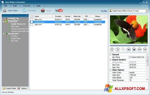 સ્ક્રીનશૉટ Any Video Converter Windows XP