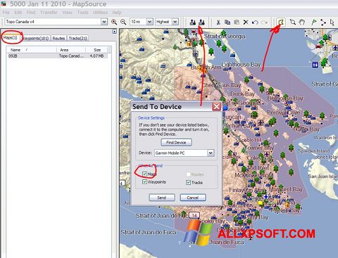 સ્ક્રીનશૉટ MapSource Windows XP