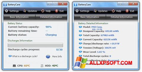 સ્ક્રીનશૉટ BatteryCare Windows XP