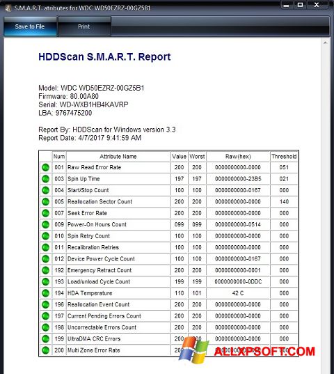 સ્ક્રીનશૉટ HDDScan Windows XP