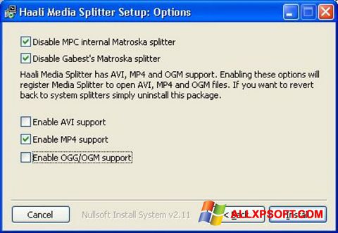 સ્ક્રીનશૉટ Haali Media Splitter Windows XP