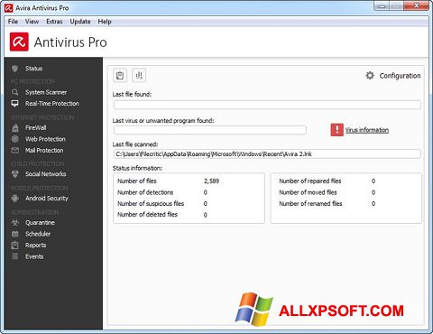 સ્ક્રીનશૉટ Avira Antivirus Pro Windows XP