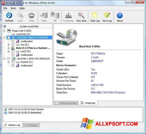 સ્ક્રીનશૉટ Active KillDisk Windows XP