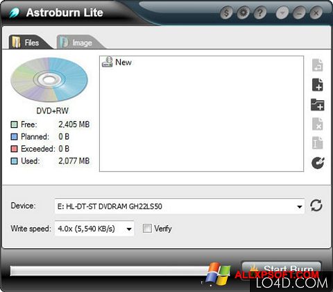 સ્ક્રીનશૉટ Astroburn Lite Windows XP