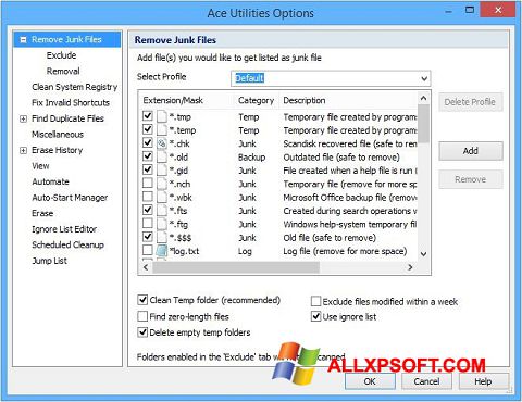 સ્ક્રીનશૉટ Ace Utilities Windows XP