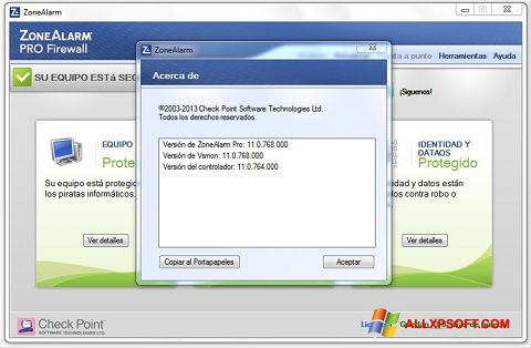 સ્ક્રીનશૉટ ZoneAlarm Windows XP