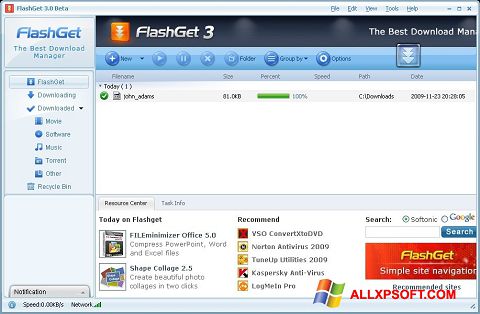 સ્ક્રીનશૉટ FlashGet Windows XP