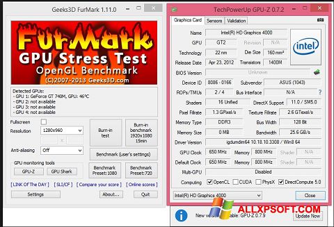 સ્ક્રીનશૉટ FurMark Windows XP