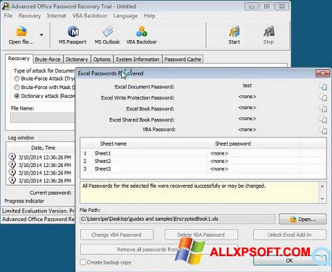 સ્ક્રીનશૉટ Advanced Office Password Recovery Windows XP