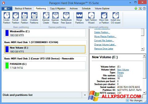 સ્ક્રીનશૉટ Paragon Hard Disk Manager Windows XP