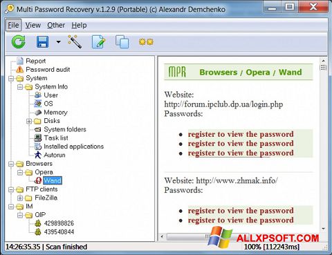 સ્ક્રીનશૉટ Multi Password Recovery Windows XP