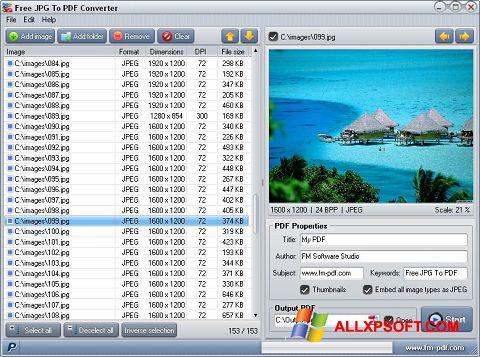 સ્ક્રીનશૉટ JPG to PDF Converter Windows XP