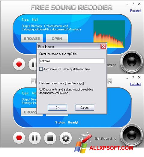 સ્ક્રીનશૉટ Free Sound Recorder Windows XP