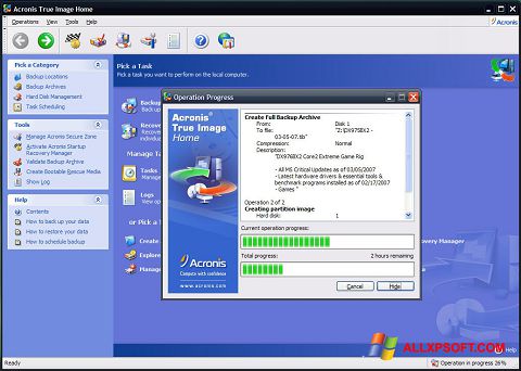 સ્ક્રીનશૉટ Acronis True Image Windows XP