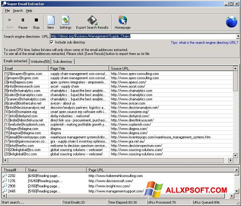 સ્ક્રીનશૉટ eMail Extractor Windows XP