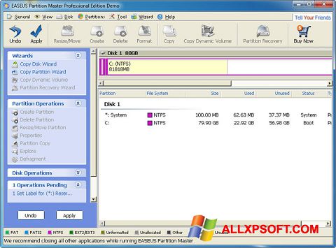 સ્ક્રીનશૉટ EASEUS Partition Master Windows XP