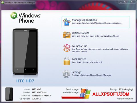 સ્ક્રીનશૉટ Windows Phone Device Manager Windows XP