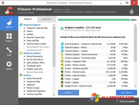 સ્ક્રીનશૉટ CCleaner Windows XP