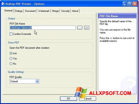 સ્ક્રીનશૉટ BullZip PDF Printer Windows XP