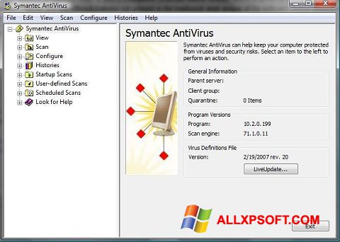 સ્ક્રીનશૉટ Symantec Antivirus Windows XP