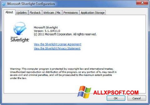 સ્ક્રીનશૉટ Microsoft Silverlight Windows XP
