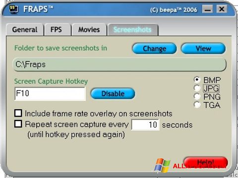 સ્ક્રીનશૉટ Fraps Windows XP