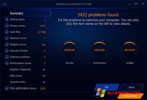 સ્ક્રીનશૉટ Advanced SystemCare Free Windows XP