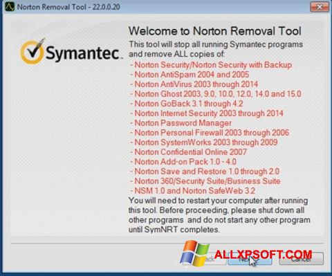 સ્ક્રીનશૉટ Norton Removal Tool Windows XP