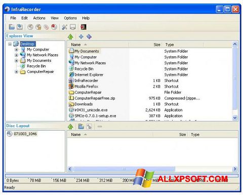સ્ક્રીનશૉટ InfraRecorder Windows XP