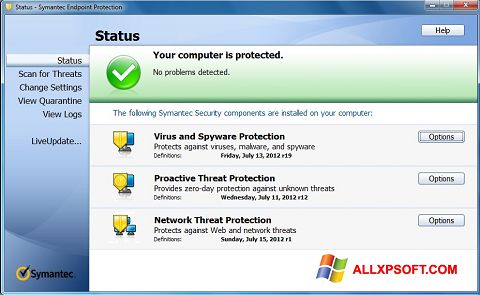 સ્ક્રીનશૉટ Symantec Endpoint Protection Windows XP