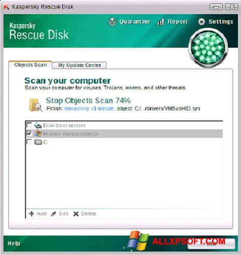 સ્ક્રીનશૉટ Kaspersky Rescue Disk Windows XP
