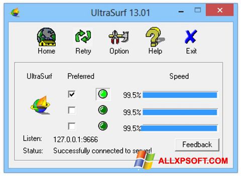 સ્ક્રીનશૉટ UltraSurf Windows XP