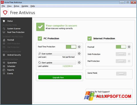 સ્ક્રીનશૉટ Avira Free Antivirus Windows XP