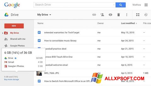 સ્ક્રીનશૉટ Google Drive Windows XP