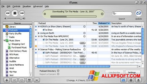 સ્ક્રીનશૉટ iTunes Windows XP