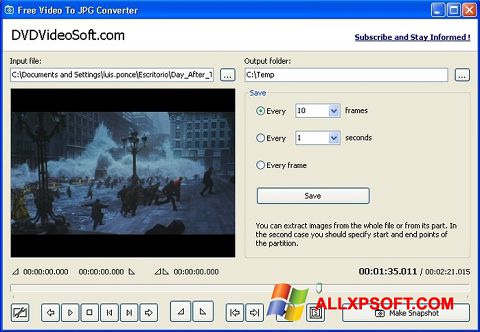 સ્ક્રીનશૉટ Free Video to JPG Converter Windows XP